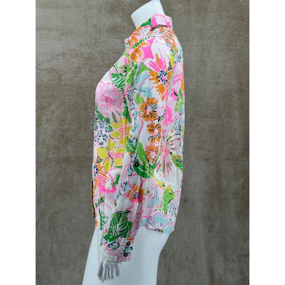 Lilly Pulitzer Target Top Womens Small Pink Green Floral Button Up Nosey Posey - Picture 4 of 9